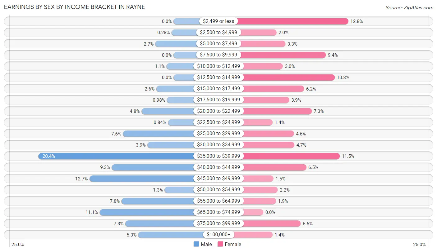 Earnings by Sex by Income Bracket in Rayne