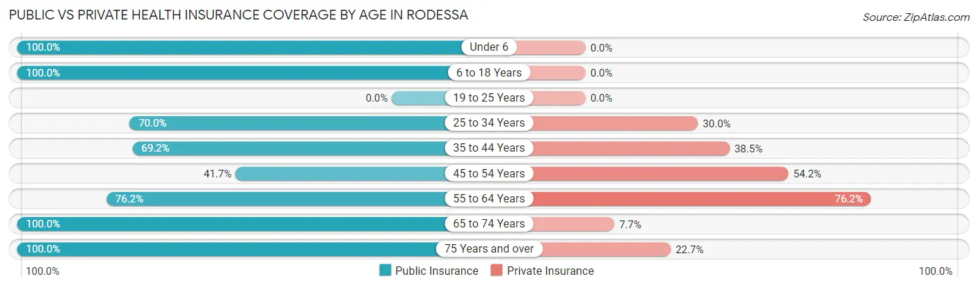 Public vs Private Health Insurance Coverage by Age in Rodessa