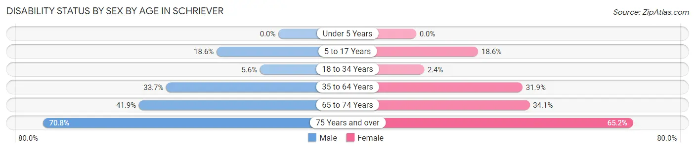Disability Status by Sex by Age in Schriever