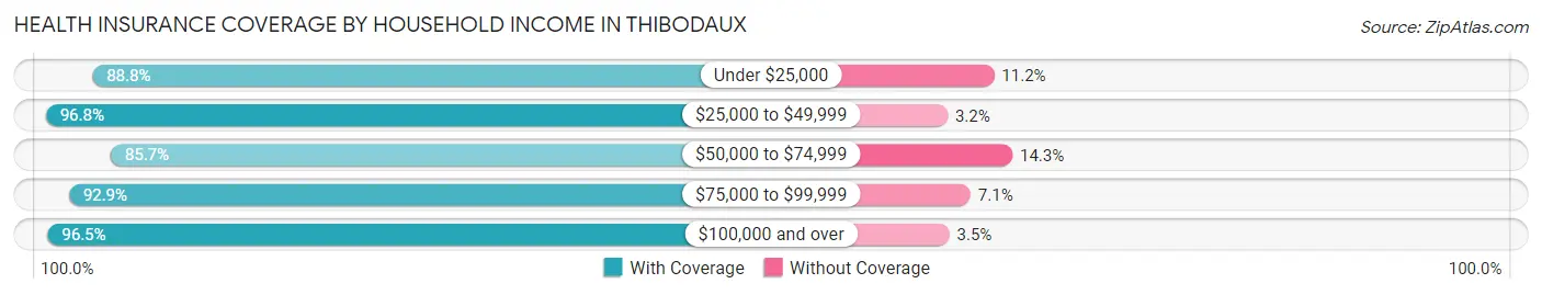 Health Insurance Coverage by Household Income in Thibodaux