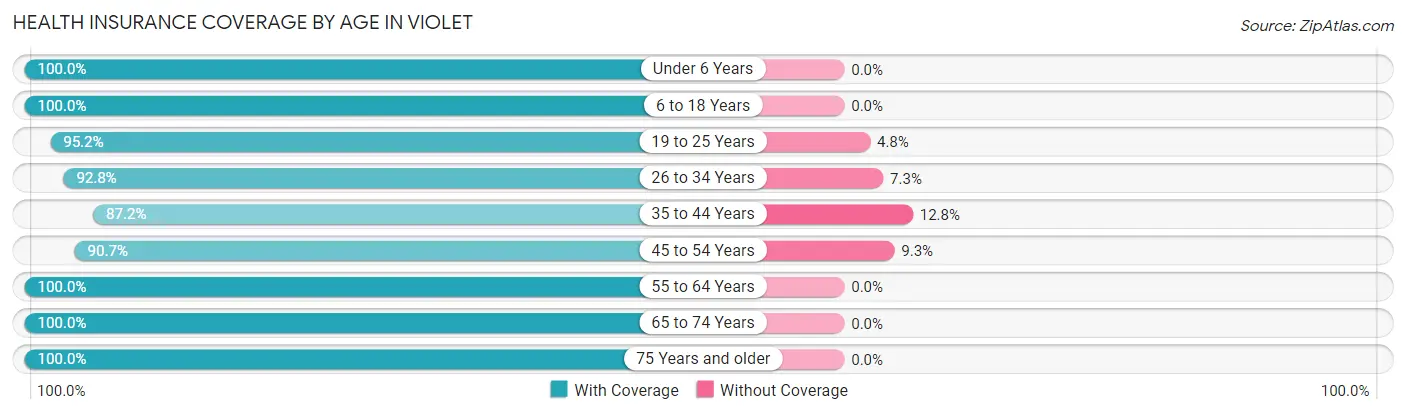 Health Insurance Coverage by Age in Violet