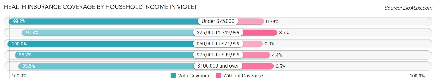 Health Insurance Coverage by Household Income in Violet