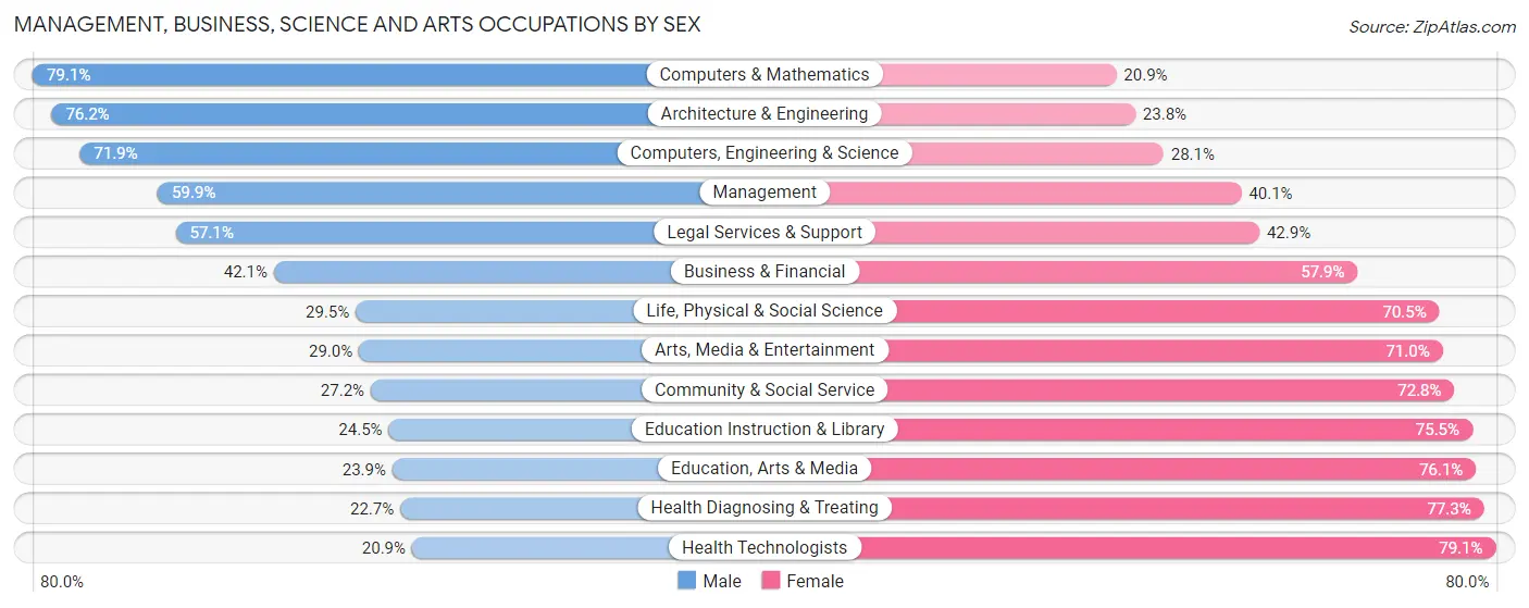 Management, Business, Science and Arts Occupations by Sex in Amesbury Town