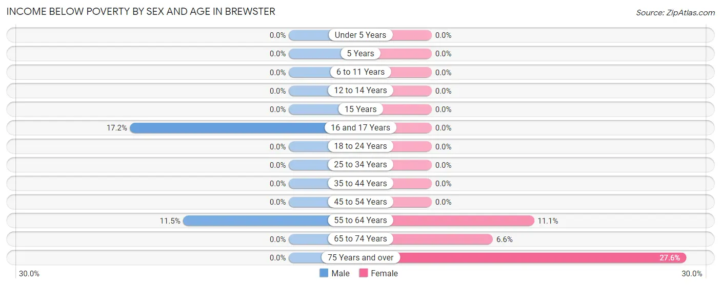 Income Below Poverty by Sex and Age in Brewster