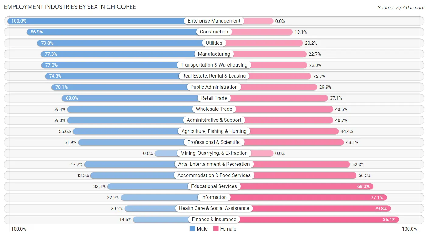 Employment Industries by Sex in Chicopee