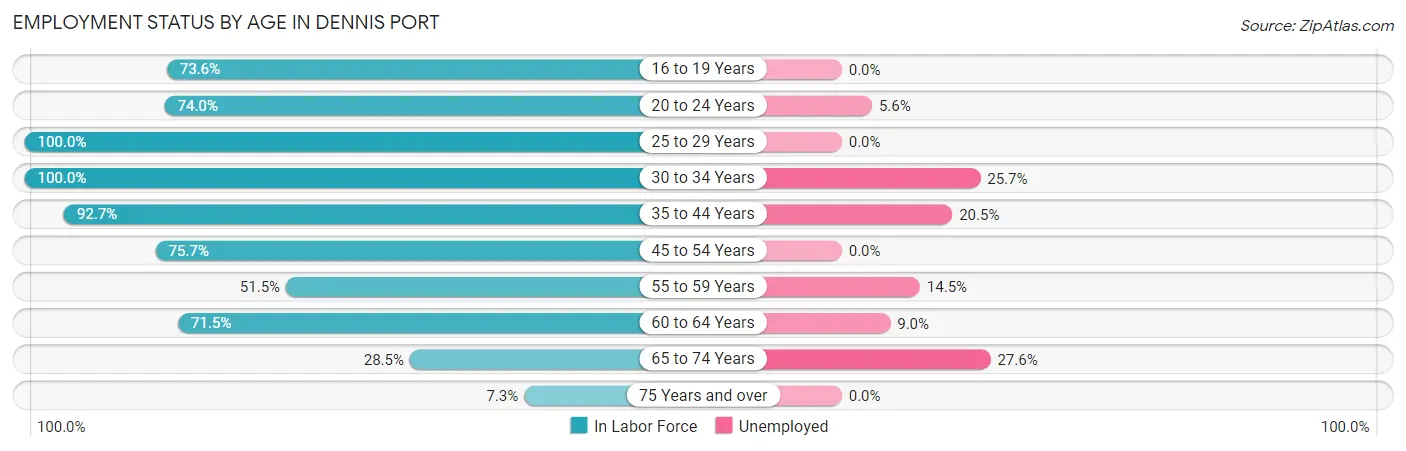 Employment Status by Age in Dennis Port
