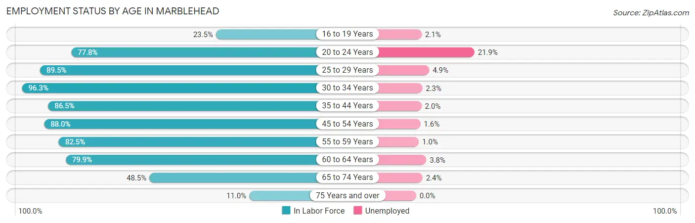 Employment Status by Age in Marblehead