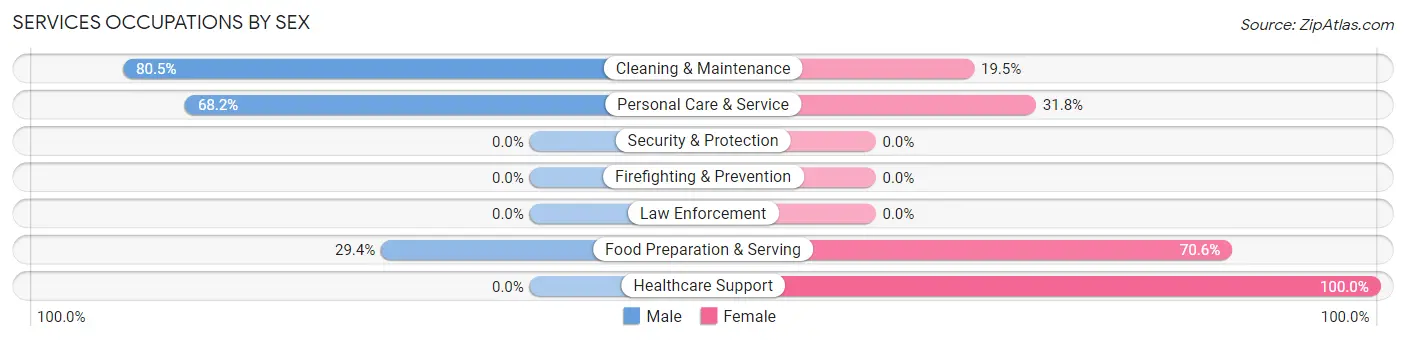 Services Occupations by Sex in North Brookfield