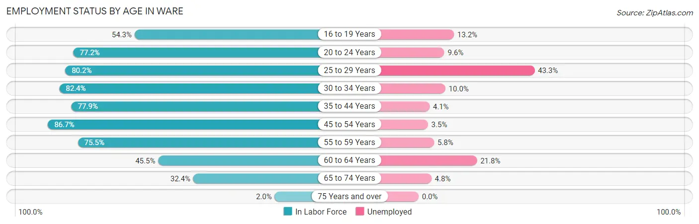 Employment Status by Age in Ware