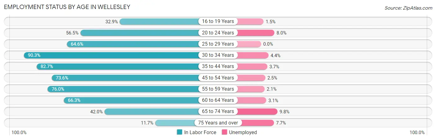 Employment Status by Age in Wellesley