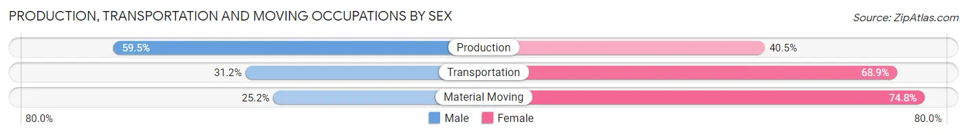 Production, Transportation and Moving Occupations by Sex in Wellesley