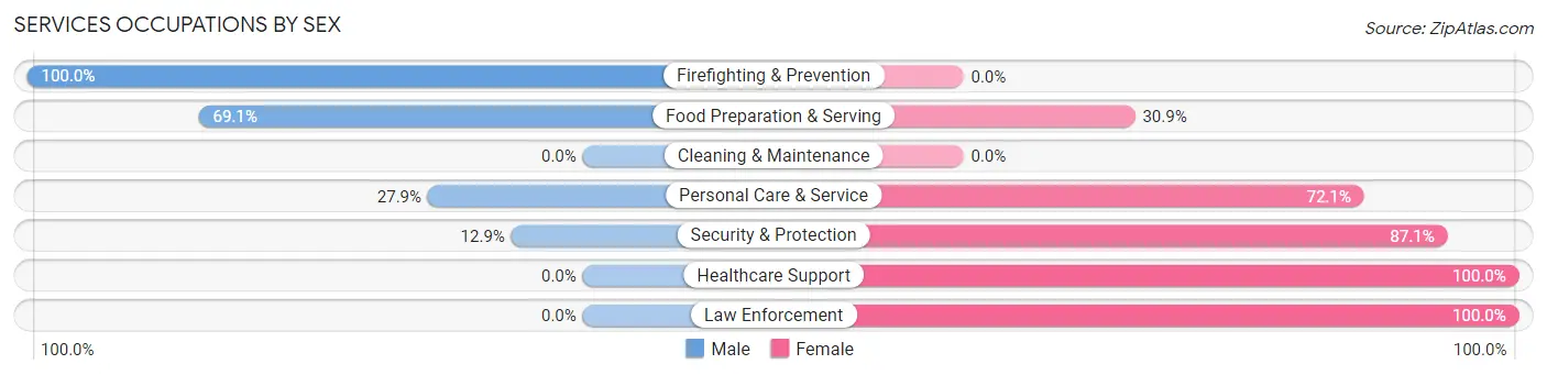 Services Occupations by Sex in Wilbraham