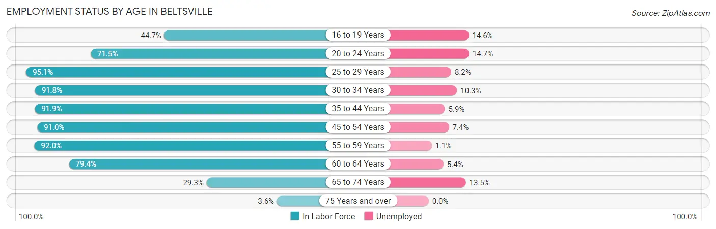 Employment Status by Age in Beltsville