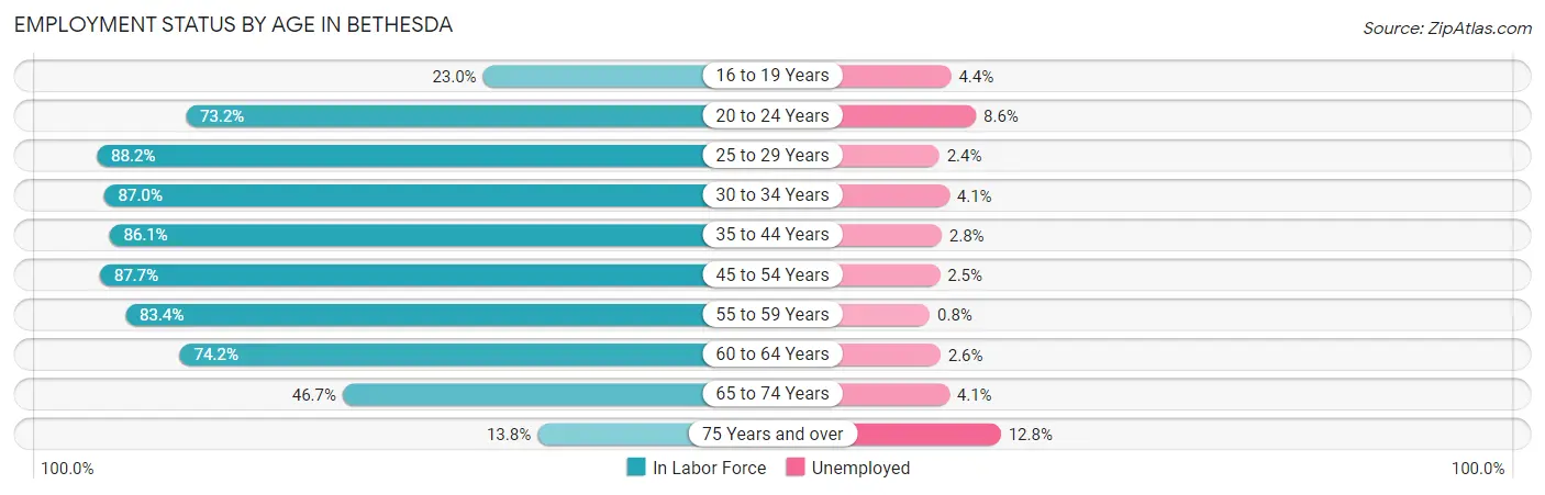 Employment Status by Age in Bethesda