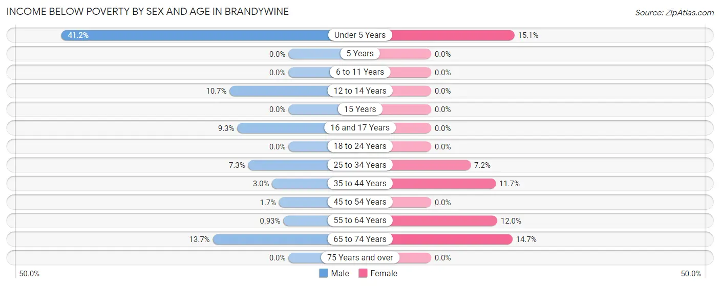 Income Below Poverty by Sex and Age in Brandywine