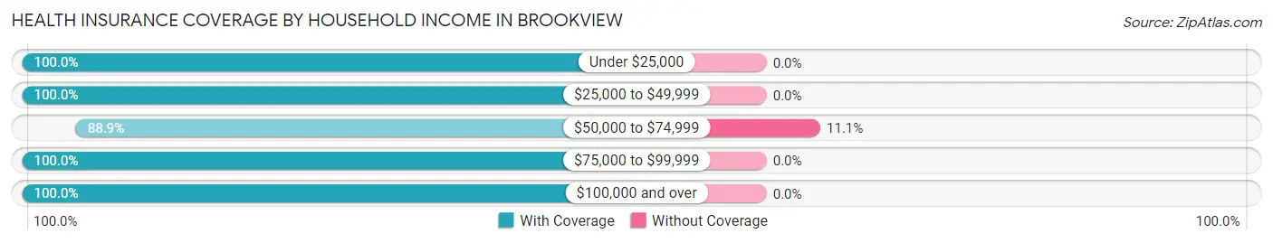 Health Insurance Coverage by Household Income in Brookview