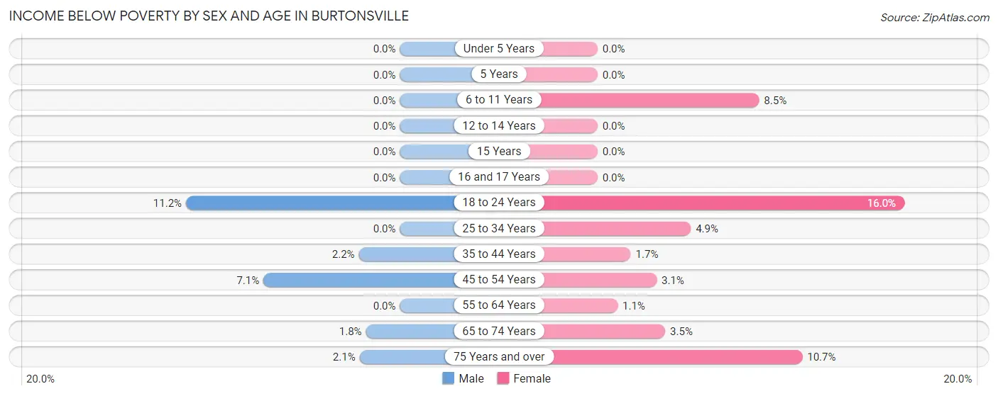 Income Below Poverty by Sex and Age in Burtonsville