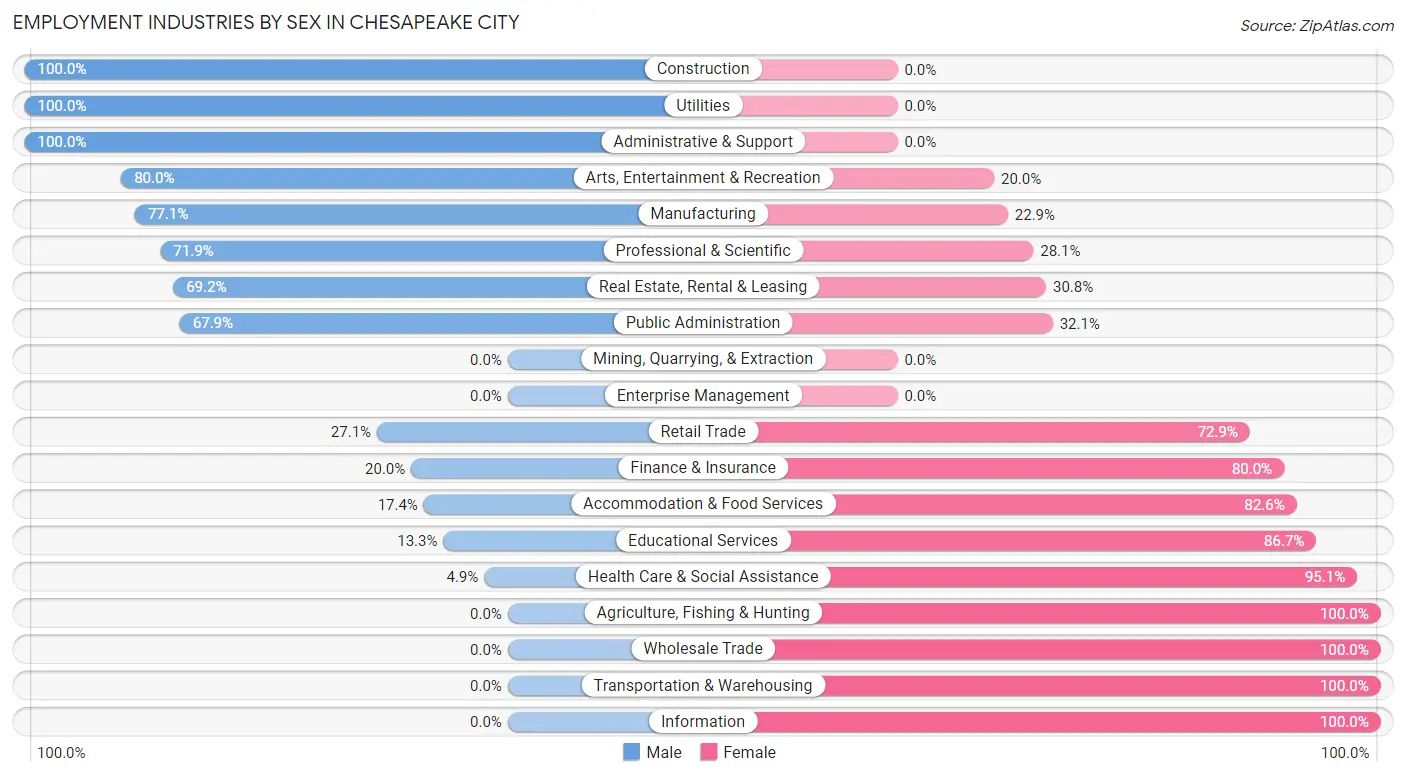 Employment Industries by Sex in Chesapeake City
