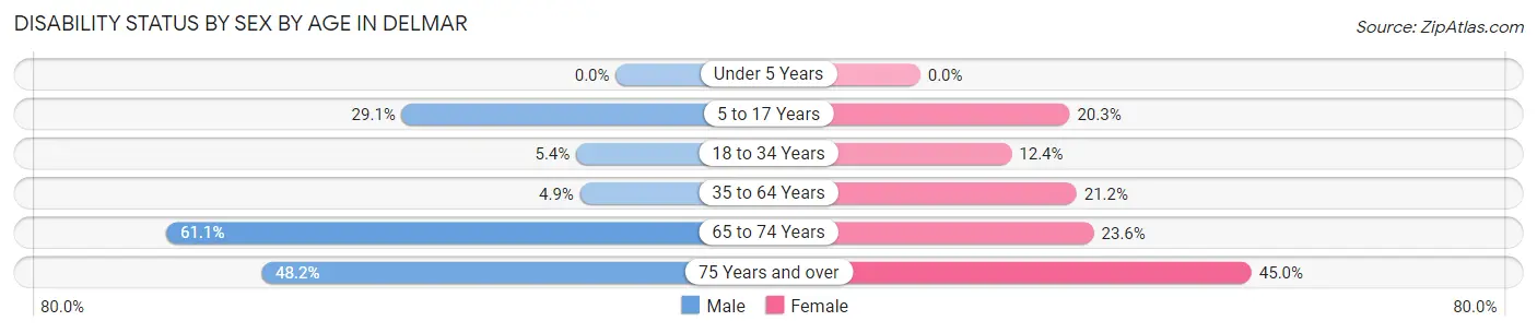 Disability Status by Sex by Age in Delmar