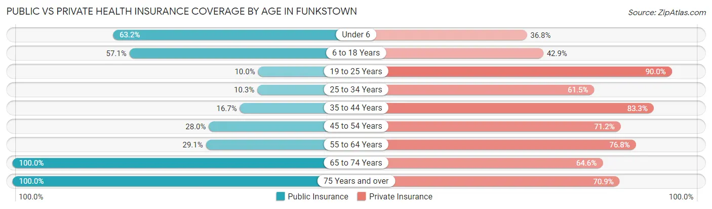 Public vs Private Health Insurance Coverage by Age in Funkstown