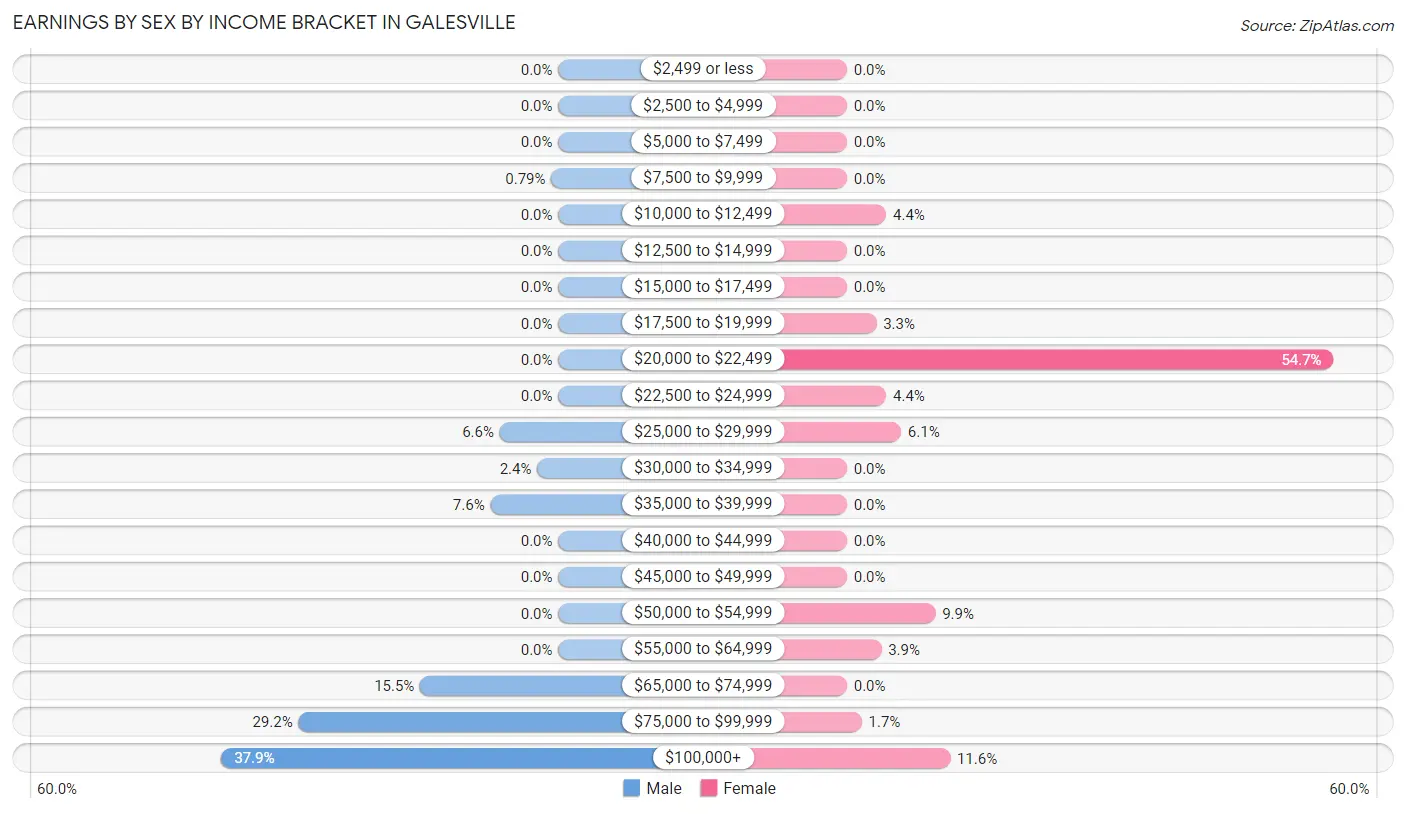 Earnings by Sex by Income Bracket in Galesville