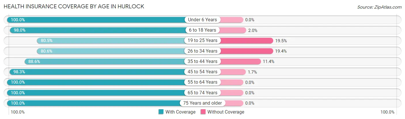 Health Insurance Coverage by Age in Hurlock