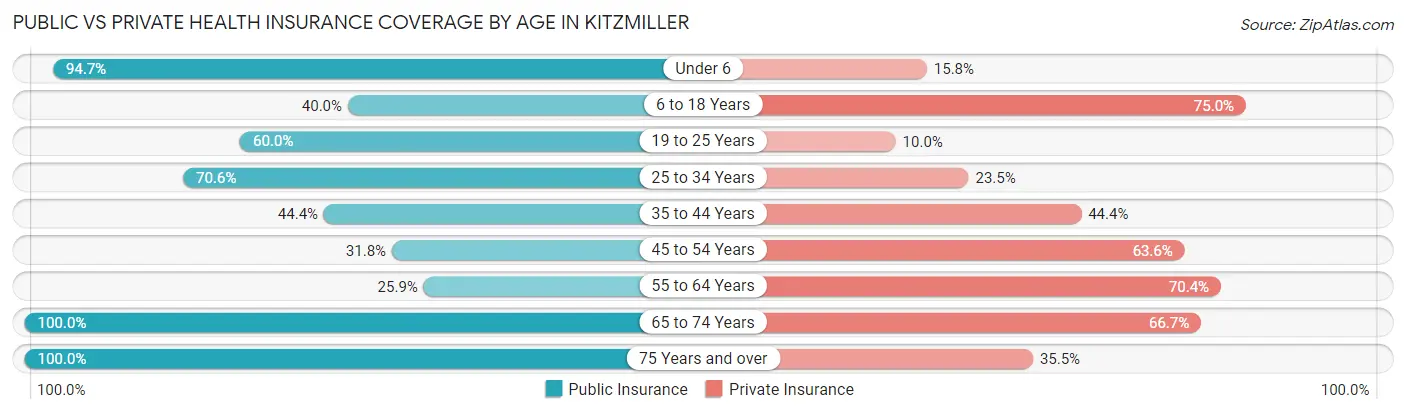 Public vs Private Health Insurance Coverage by Age in Kitzmiller