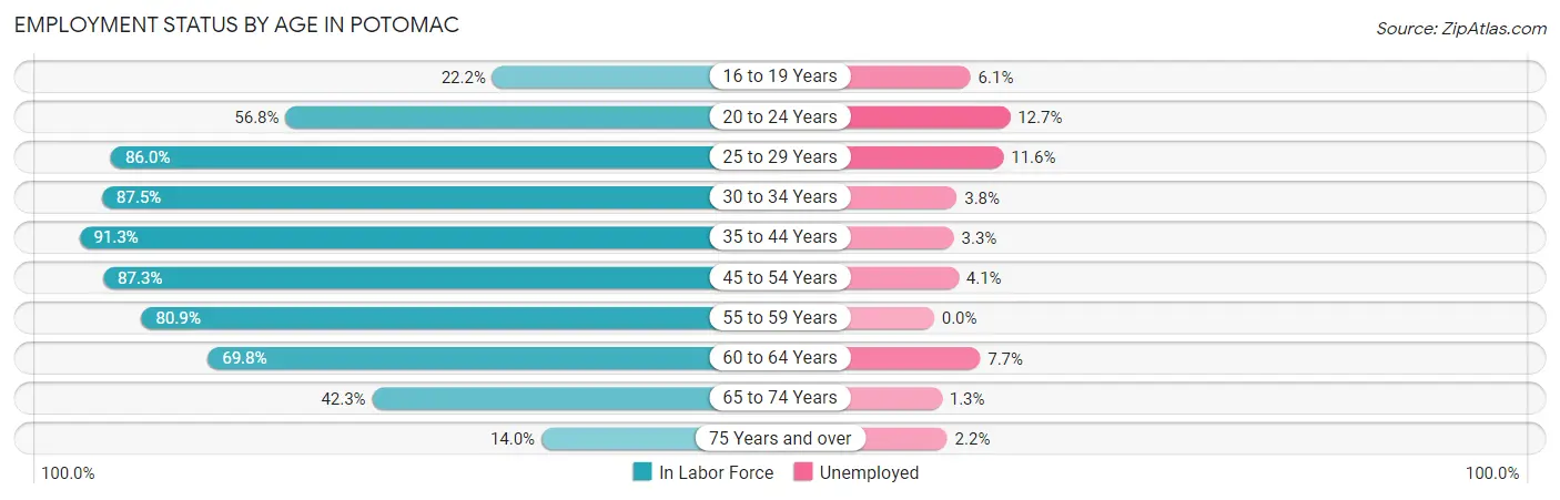 Employment Status by Age in Potomac