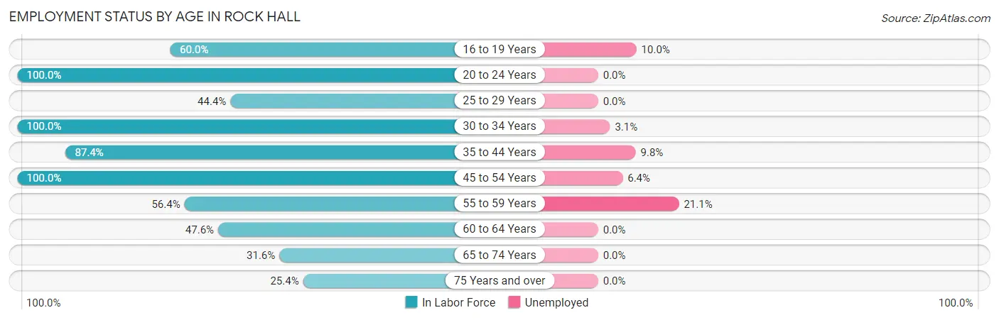 Employment Status by Age in Rock Hall