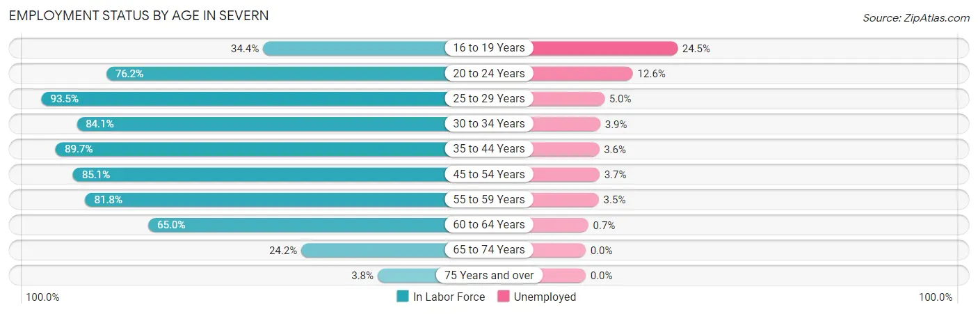 Employment Status by Age in Severn