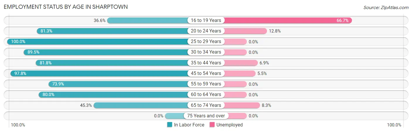 Employment Status by Age in Sharptown