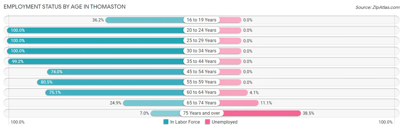 Employment Status by Age in Thomaston