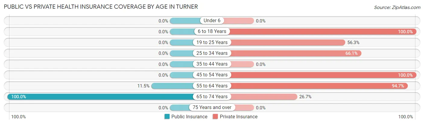 Public vs Private Health Insurance Coverage by Age in Turner