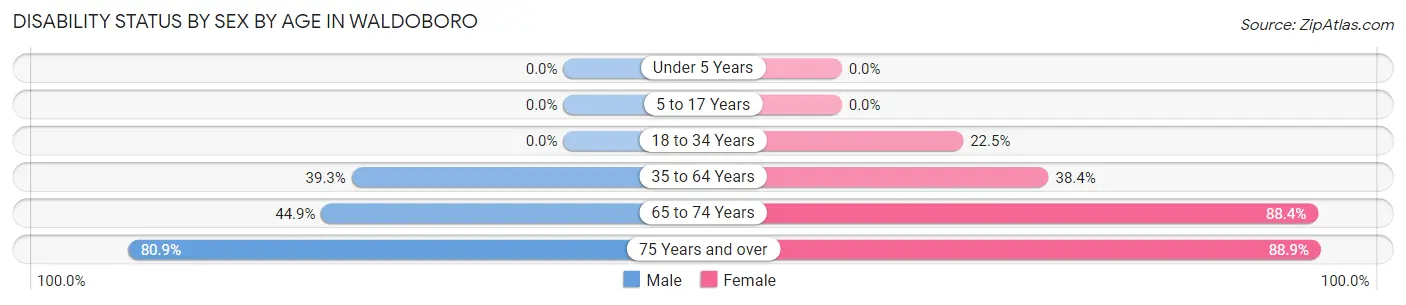 Disability Status by Sex by Age in Waldoboro