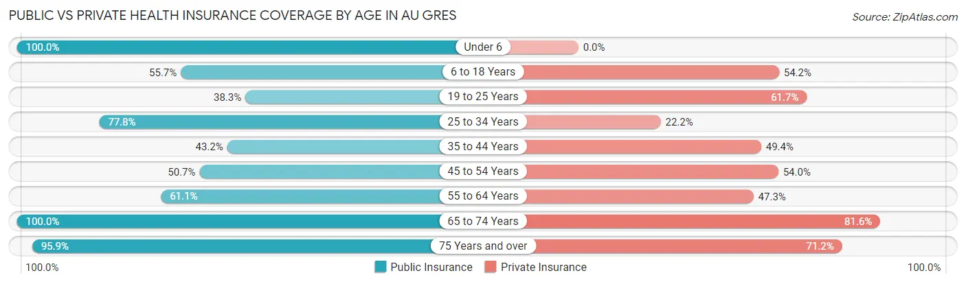 Public vs Private Health Insurance Coverage by Age in Au Gres