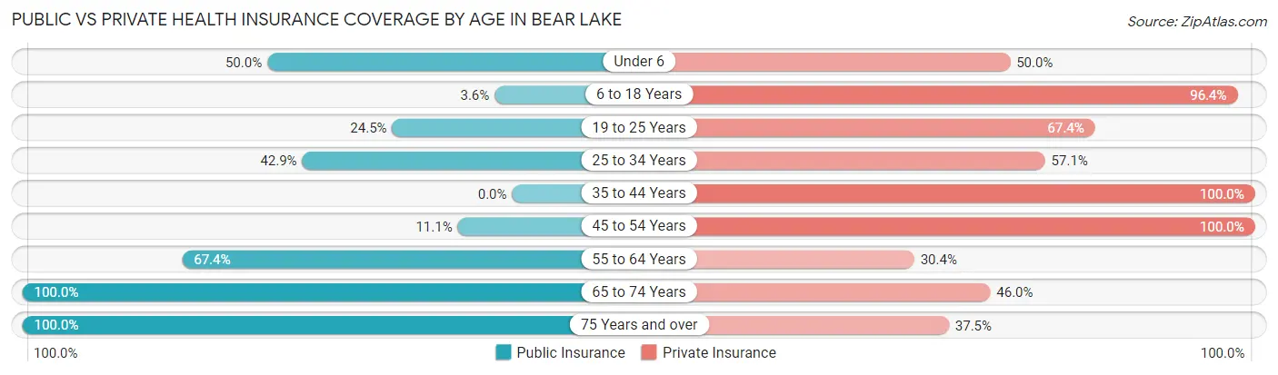 Public vs Private Health Insurance Coverage by Age in Bear Lake