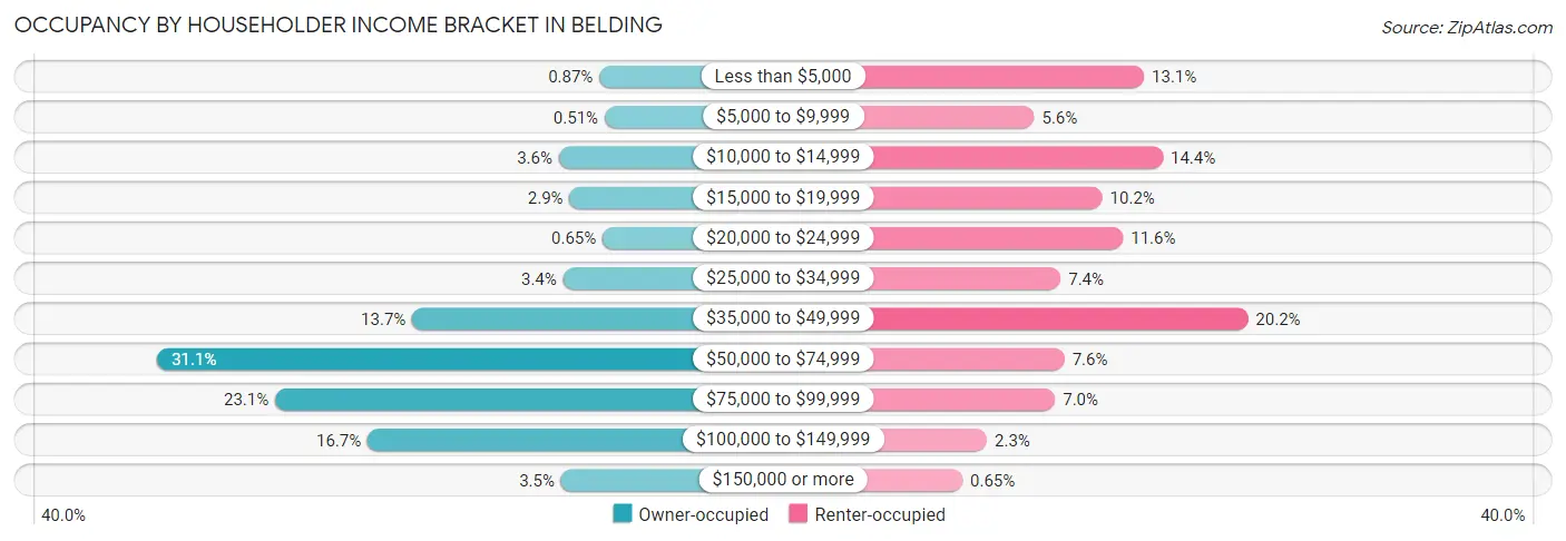 Occupancy by Householder Income Bracket in Belding