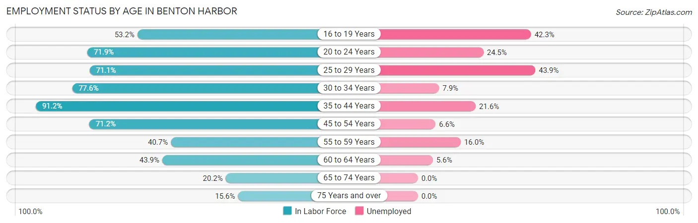 Employment Status by Age in Benton Harbor