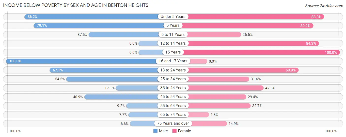 Income Below Poverty by Sex and Age in Benton Heights