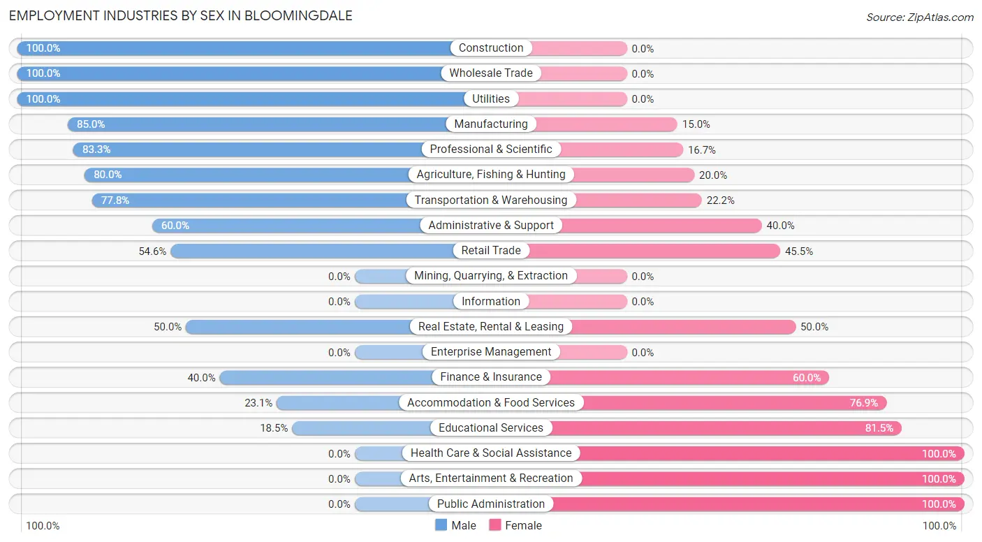 Employment Industries by Sex in Bloomingdale