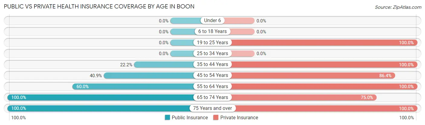 Public vs Private Health Insurance Coverage by Age in Boon