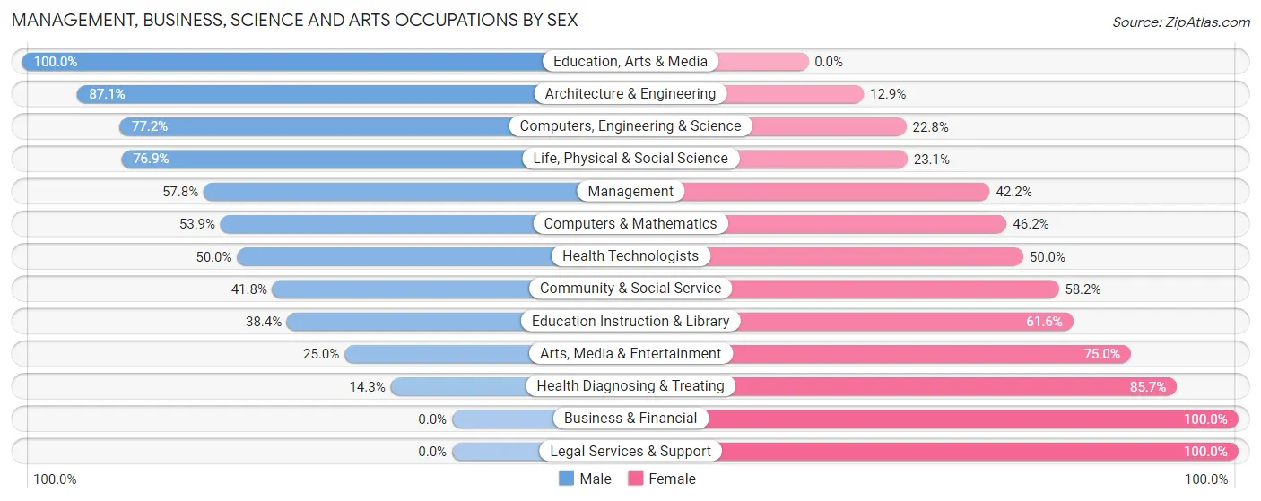 Management, Business, Science and Arts Occupations by Sex in Bridgman