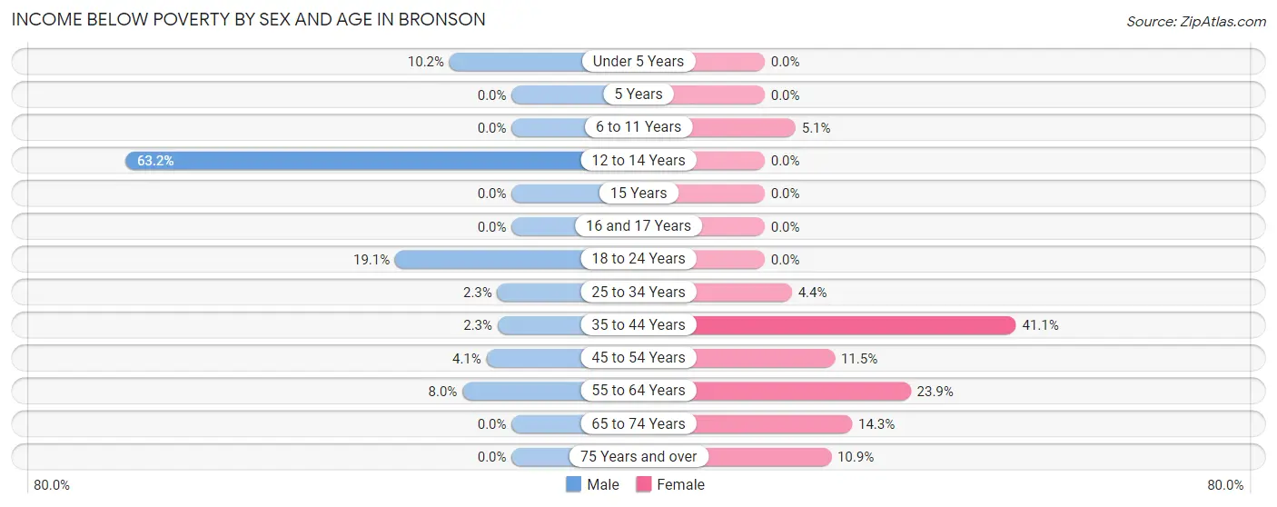 Income Below Poverty by Sex and Age in Bronson