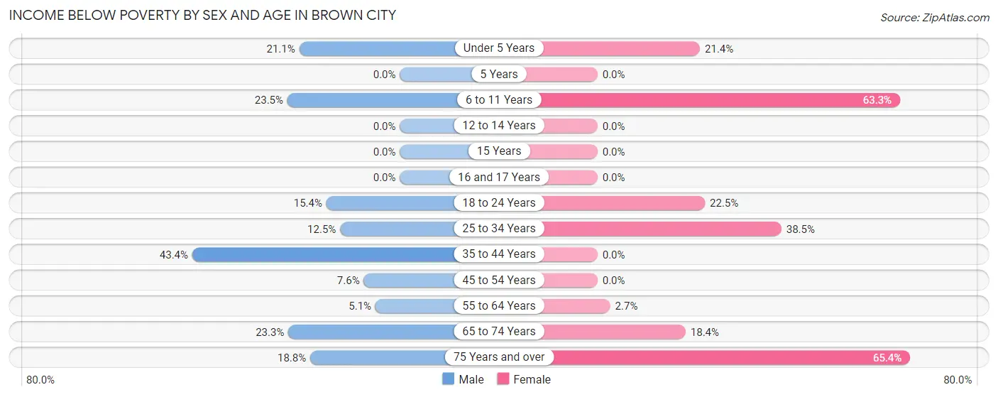 Income Below Poverty by Sex and Age in Brown City