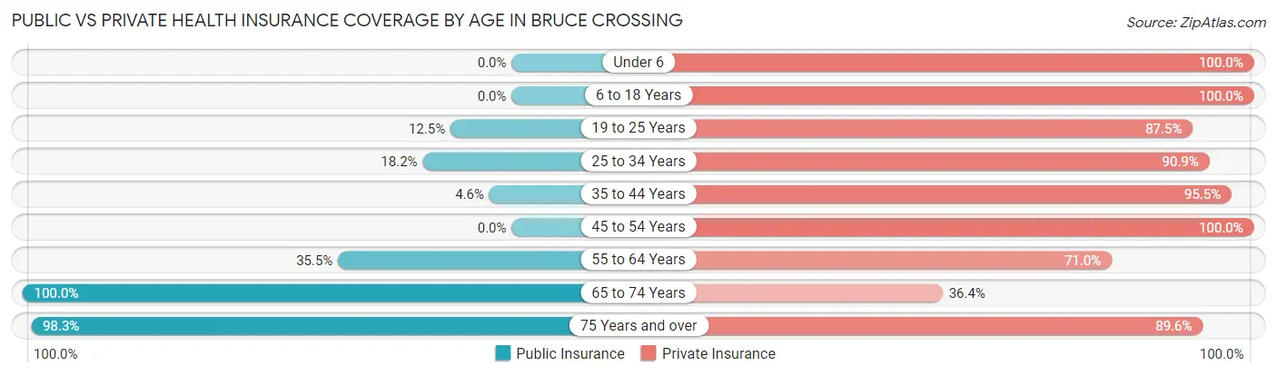 Public vs Private Health Insurance Coverage by Age in Bruce Crossing