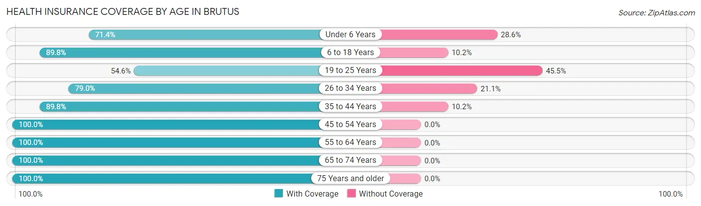 Health Insurance Coverage by Age in Brutus