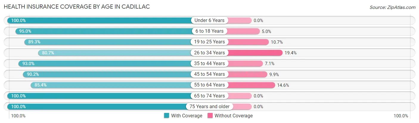 Health Insurance Coverage by Age in Cadillac