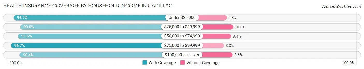 Health Insurance Coverage by Household Income in Cadillac