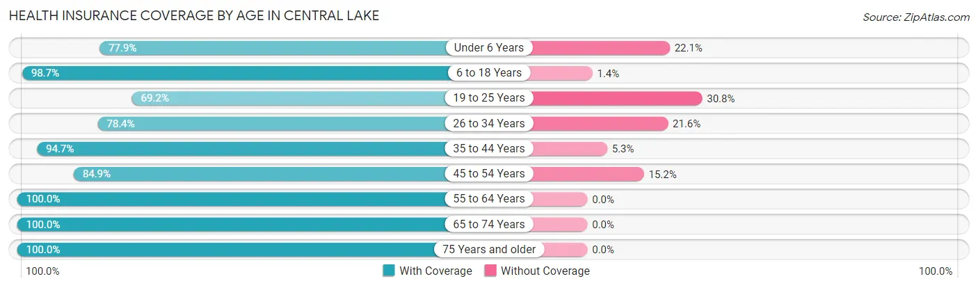Health Insurance Coverage by Age in Central Lake