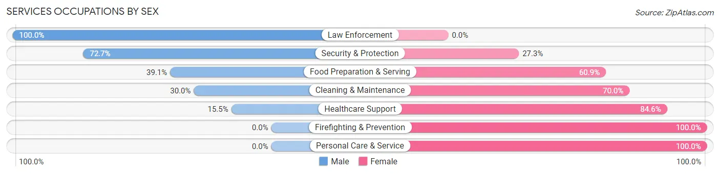 Services Occupations by Sex in Coldwater